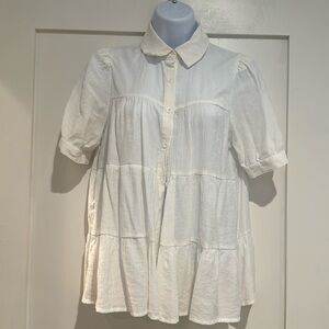 Peach Puff white puff-sleeve button down